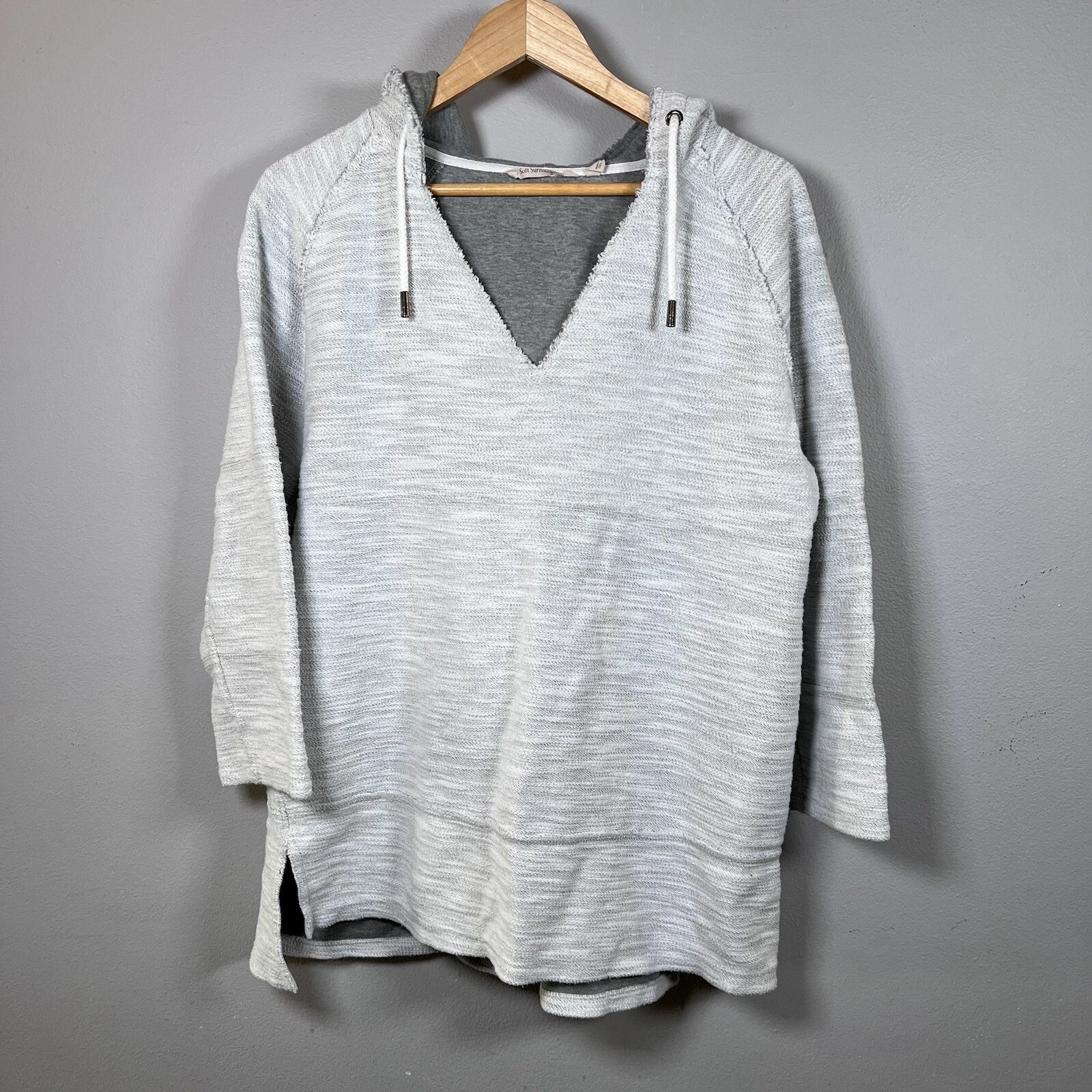 Soft Surroundings My Weekend Hoodie Light Gray Long Sleeve Cotton Women's Size L