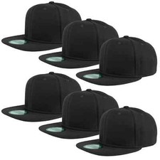 Plain Blank Flat Brim Adjustable Snapback Baseball Caps LOT 6 Pack 1500 Black