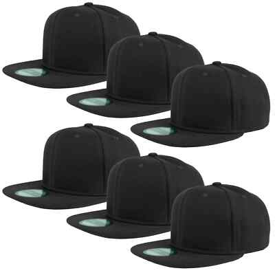 Plain Blank Flat Brim Adjustable Snapback Baseball Caps LOT 6 Pack 1500 Black
