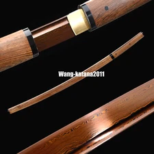 bloody red folded steel blade Shirasaya Japanese sword rosewood handle saya