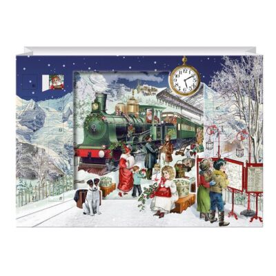 Zug Winter Wald Spaziergang Adventskalender Karte 3D-Effekt Linsenpanel