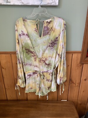 Cotton Candy Unique BOHO 1 Piece Lounge/Sleep Wear Tie Dye, Lace Edge  Deep Neck