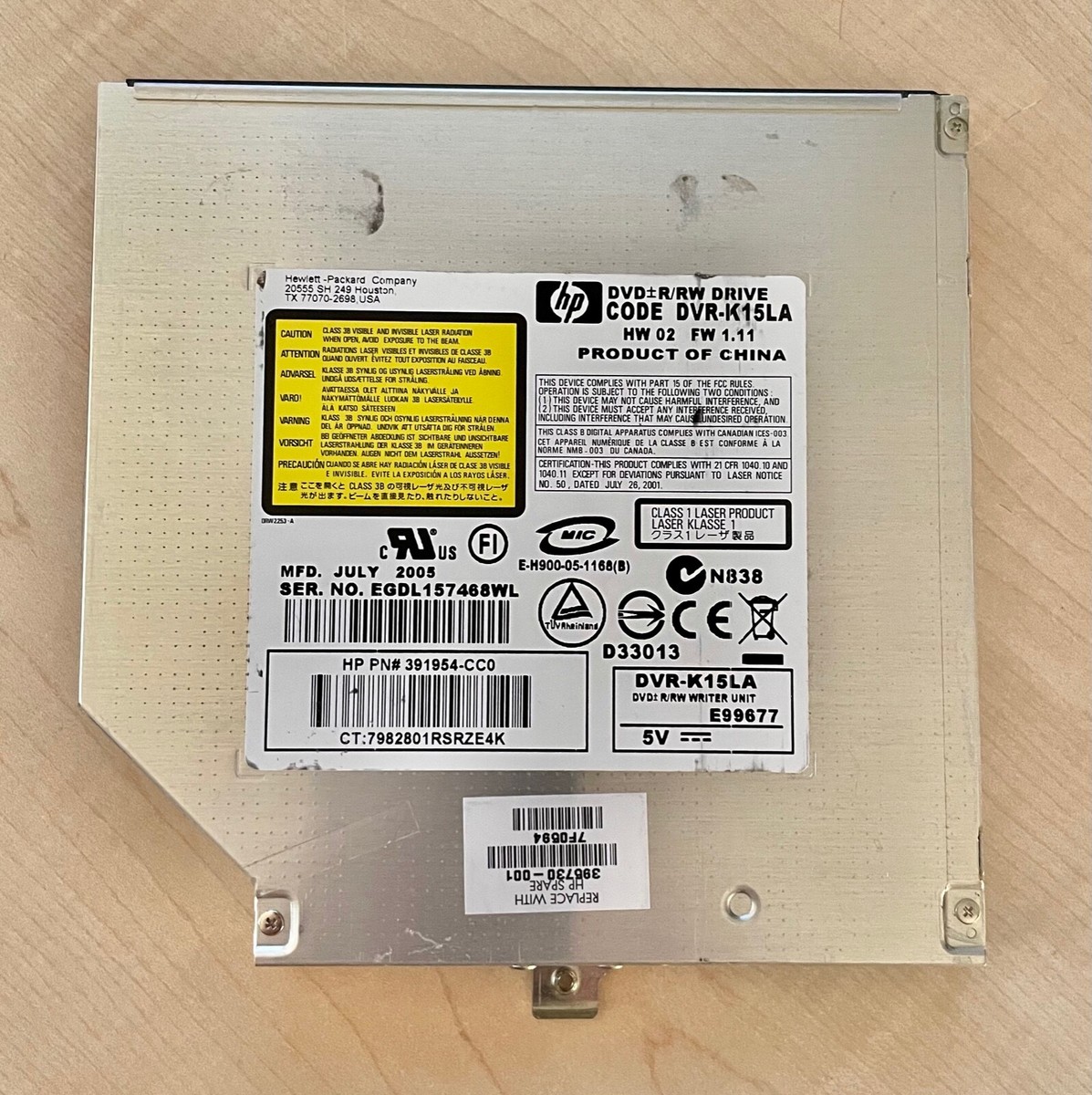 HP DVD +/- R/RW CD Drive HP PN# 391954-CC0 DVR-K15LA Replacement