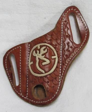 Folding Knife Blade Tooled Brown Leather Sheath