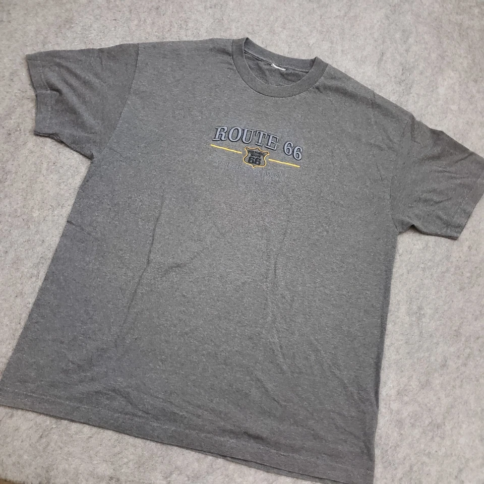 Camisa masculina Route 66 extra grande cinza amarela manga curta algodão adulto estrada - Imagem 2 de 4
