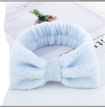 Let Blue Bow Soft Fleece Spa Hair Band Headband Make Up Bath Facial Yoga NEW