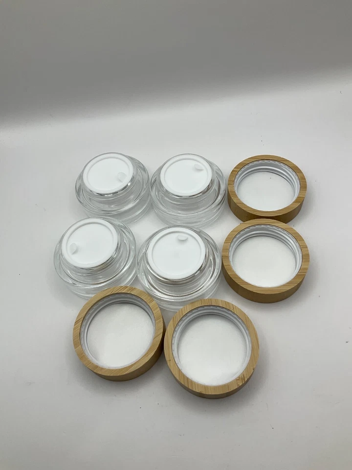 4pcs Empty 1 OZ/30ML Round Clear Glass Jars with Bamboo lids - Image 3 of 4