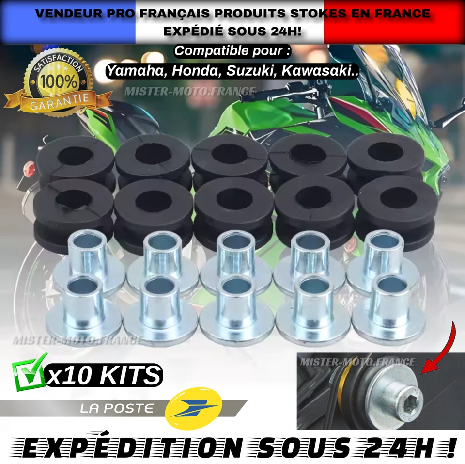 x10 Boulon Oeillet Caoutchouc Carénage Moto ✅Honda Yamaha Suzuki Ktm Kawasaki - Photo 1/4