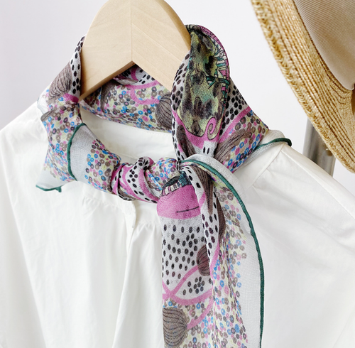 100% Silk Mulberry 27" Small Scarf Women Neckerchief Wrap Purple polka dot Print - Picture 3 of 10