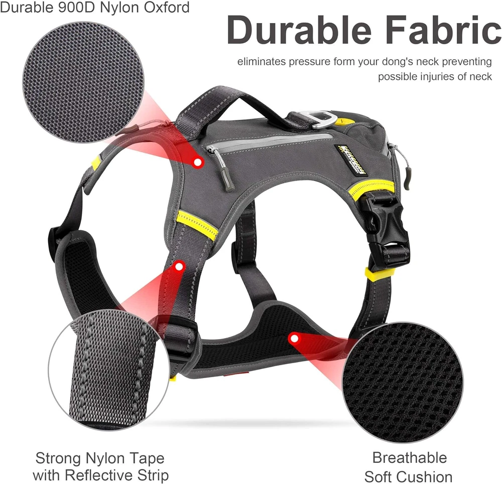 Dog Harness, Multi-Functional No-Pull Pet Vest Harness with Saddle Bags Backpack