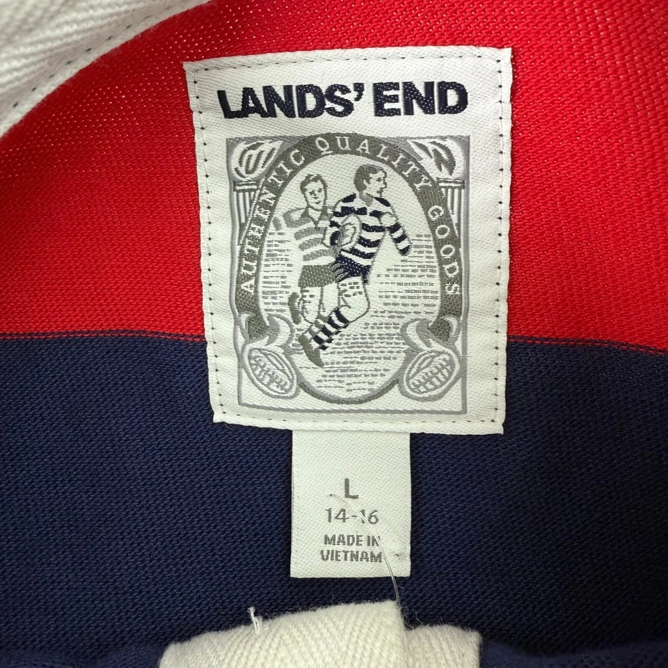 Lands End Shirt Boys Large 14/16 Rugby Red Blue Striped $40 MSRP - Image 3 of 4