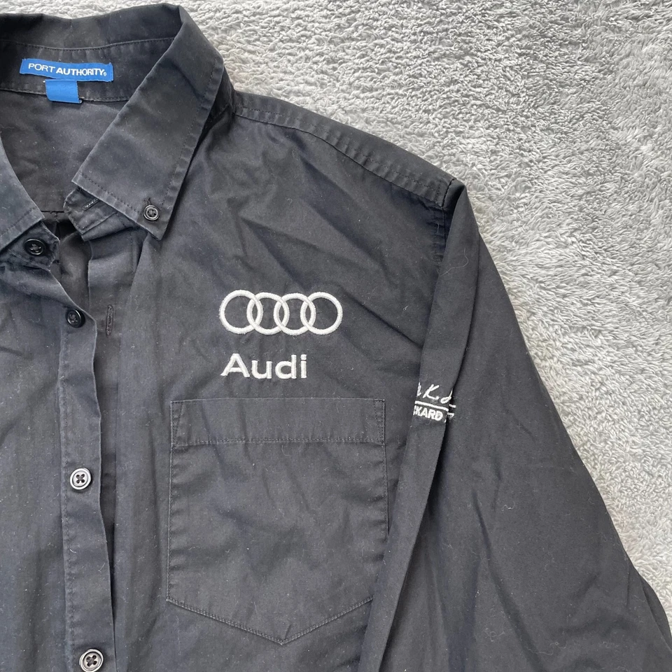 Audi Shirt Mens Medium Black Cotton Employee Car Racing Moto Uniform Button Up - Image 2 of 4