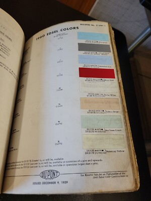 1960 DUPONT DUCO DULUX EDSEL COLORS PAINT CHIP SWATCH SHEET BULLETIN NO 3
