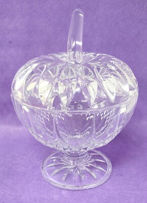 Vintage Cut Glass Apple Shaped Bowl w Spoon Slot Lid Gorham Lead Crystal Sugar 