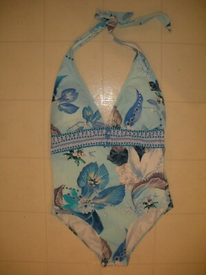 GOTTEX Blue Floral Paradise 1 Pc Halter Style Swimsuit Sz 6 NWT