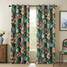 Floral Blackout Curtains 84 Inch Length 2 Panels 52"W x 84"L Pack of 2 Green