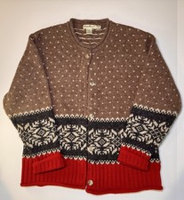 Eddie Bauer Fair Isle Nordic Cardigan Women  s L Brown Red Wool Alpaca Sweater