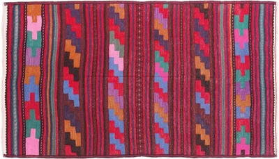 Afghan Kelim Soumakh Ghalmuri Teppich 120x210 Handgewebt Rot Streifen - Bild 1 von 4