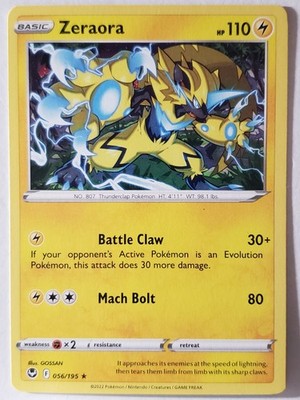 zeraora pokemon card Zeraora 056/195 NM / M RARE Non Holo Silver Tempest Pokemon Card - GOSSAN