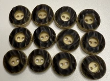 Set of 12 Vintage Plastic Two Hole Brown Cream 1/2" Buttons