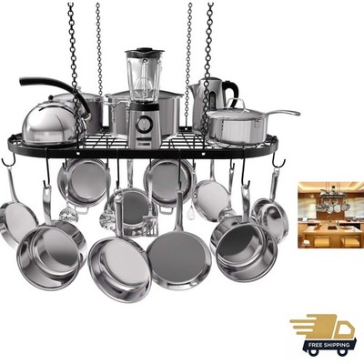 Heavy-Duty Hanging Pot Rack - 33x17 Inches - Stylish Black Alloy Steel Ceilin...