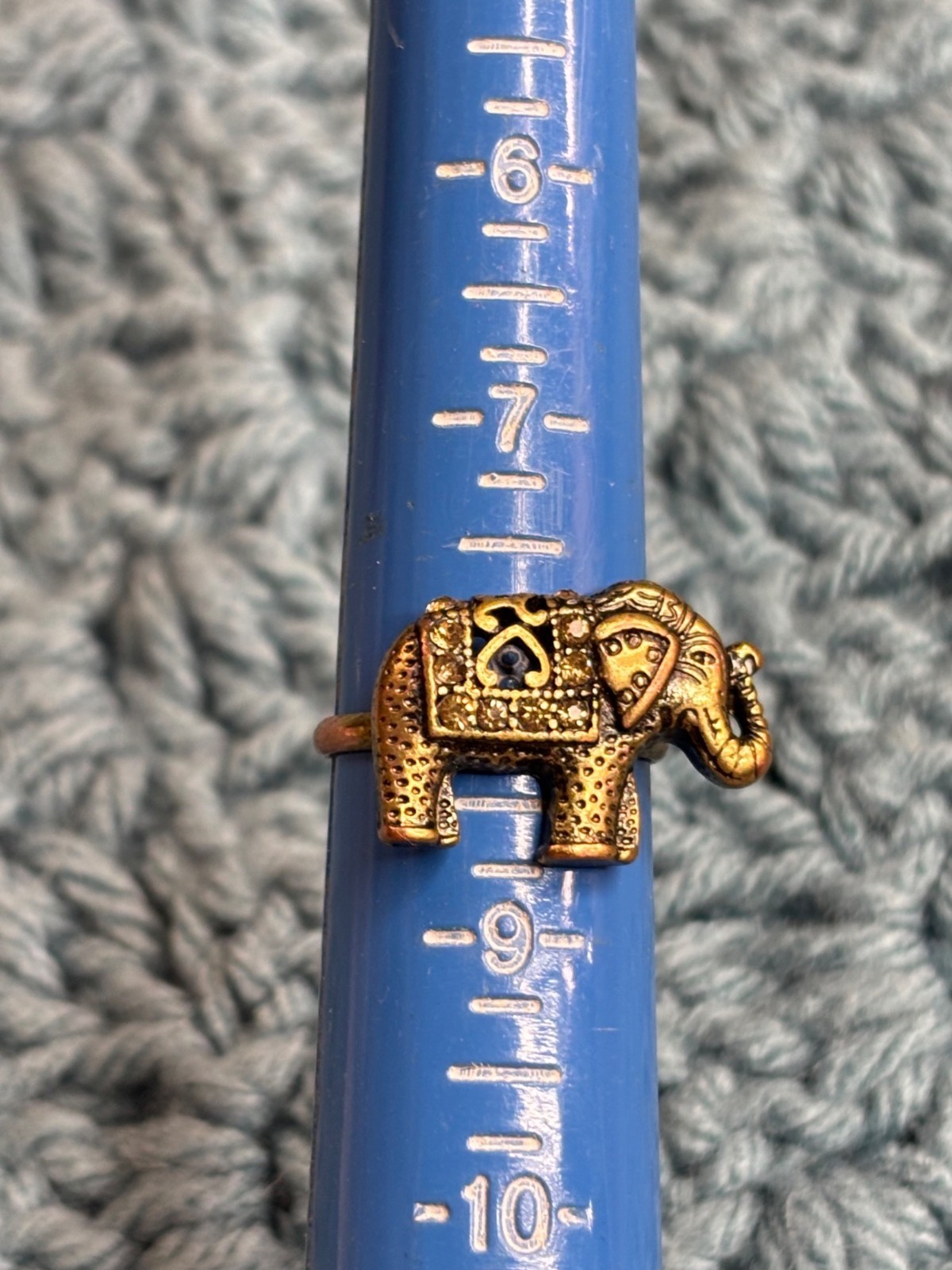 Goldtone Elephant Ring Adjustable Rhinestones - image 1