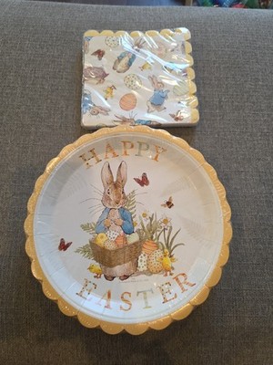 Beatrix Potter Peter Rabbit 50 NEW Paper Plates Happy Easter Sealed & 20 Napkins