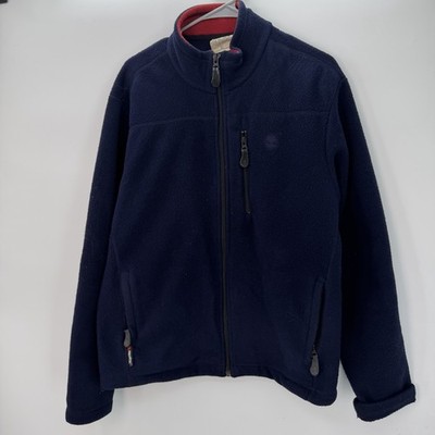 Navy Blue Timberland Full-zip Fleece Jacket Features A Chest Pocket And Polartec
