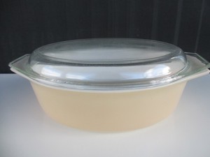 Pyrex Floral Bubbles 045 Tan Beige Casserole Dish 2.5 Qt w. clear Lid 945-C