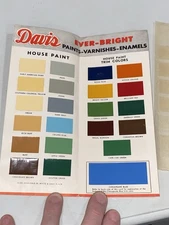 Vtg 1950s DAVIS EVER-BRIGHT HOUSE Trim Paint Sample Color Chip Brochure