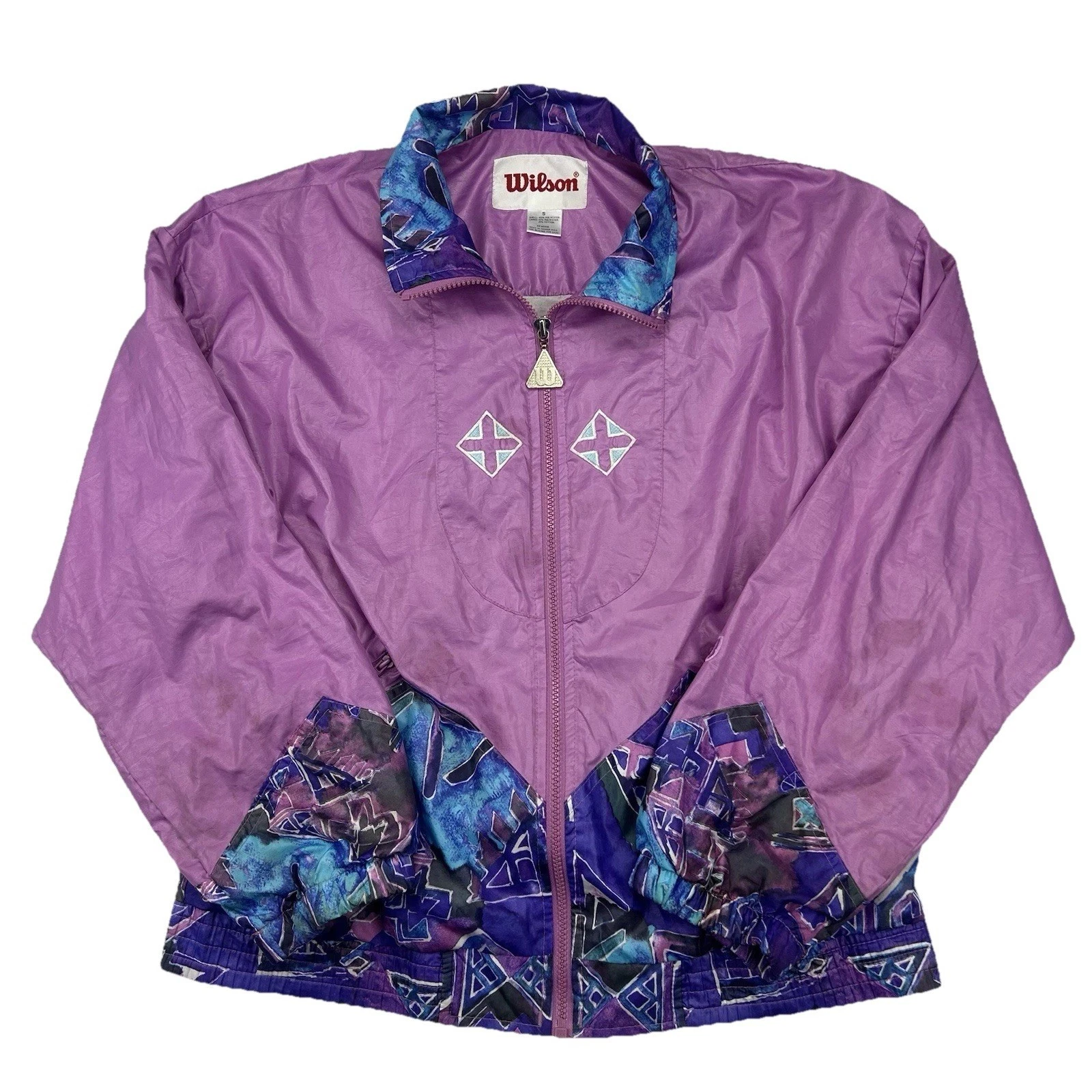 Vintage Wilson Windbreaker S Jacket Purple Geometric 80s 90s Made in Taiwan ROC