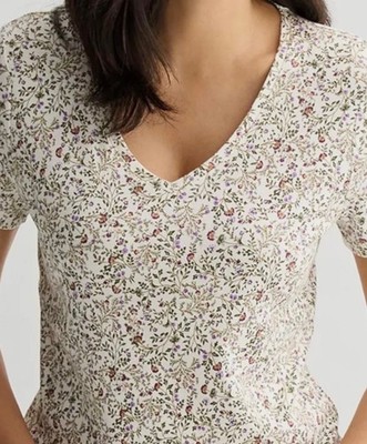 Croft & Barrow Women's V- Neck Tee Shirt Top Sz XL - Ivory Mini Garden -New