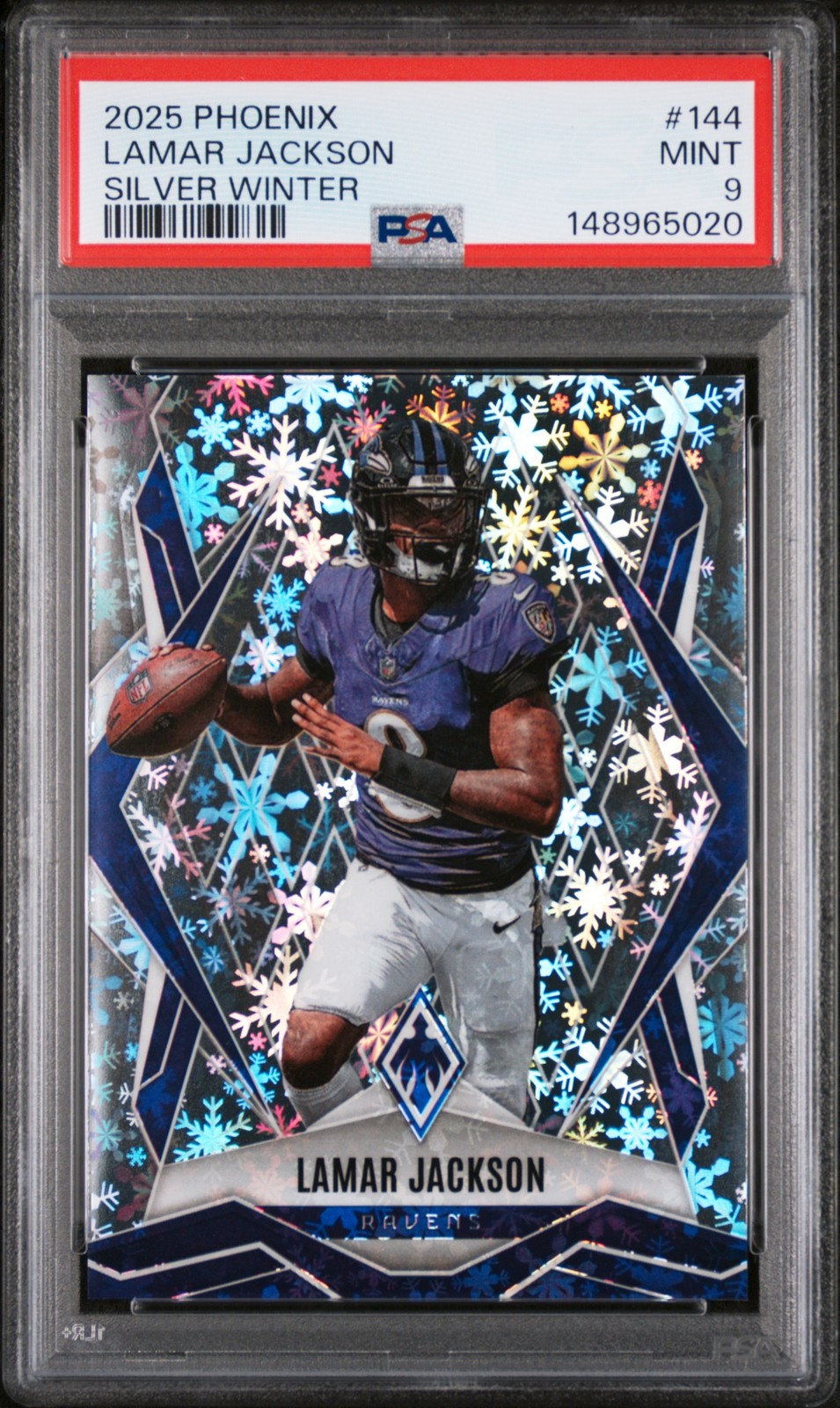 2025 Panini Phoenix LAMAR JACKSON Silver Winter #144 PSA 9 MINT 🔥
