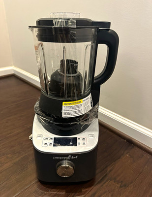 Pampered Chef Deluxe Cooking Blender 1400W 6 Cup 3-Speed Black w/ Guide