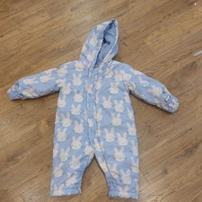 M&S Size 12-18  Months Lilac Bunny Print  Hooded Fleece Lined Snowsuit