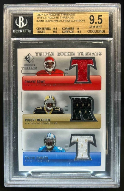 2007 SP Rookie Threads Calvin Johnson Robert Meachem Dwayne Bowe TRT-JMB BGS 9.5