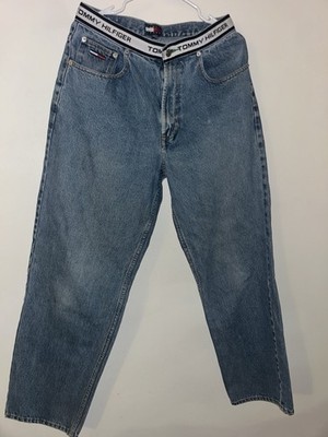 Tommy Hilfiger Blue Denim Jeans Tapered Regular Fit Mid Rise Logo Size 30