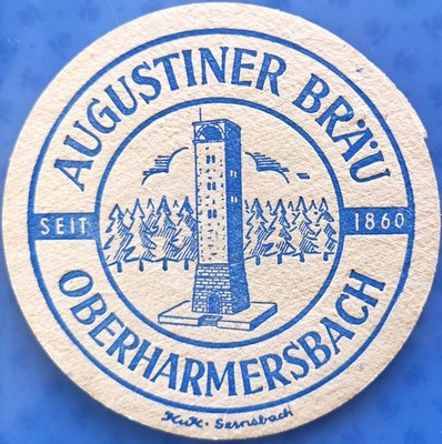 Old beer mat Augustiner Bräu Oberharmersbach around 1940-50 with imprint