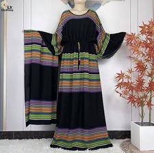 Black Multicolor Loose Maxi African Dress With Scarf