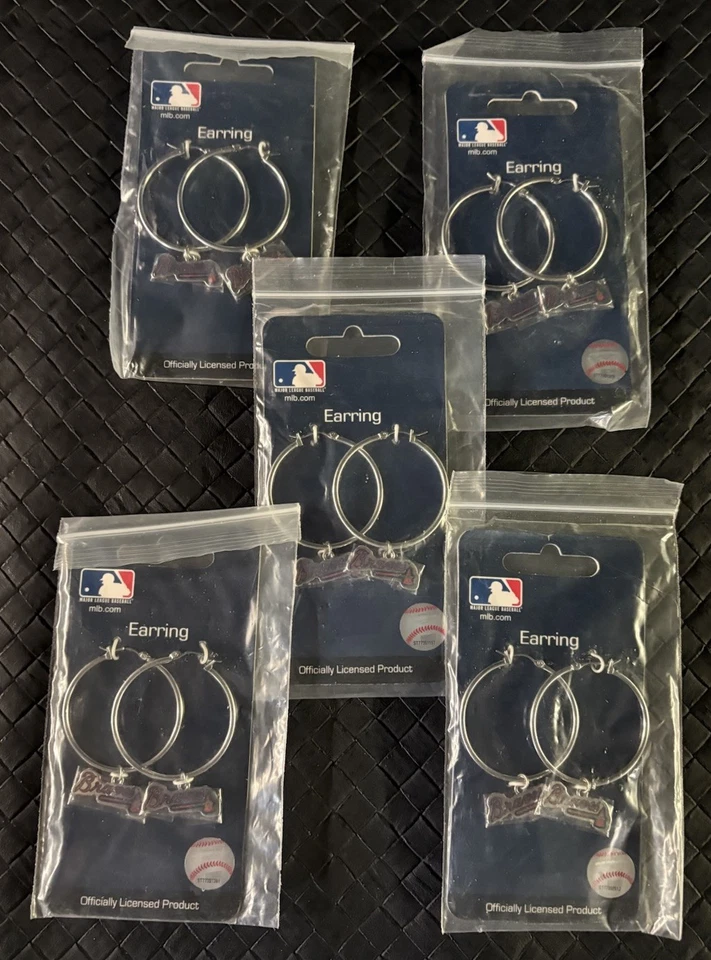 New Lot Of 5 Pair Atlanta Braves Earrings MLB Officially Licensed. NWT - Image 2 of 4