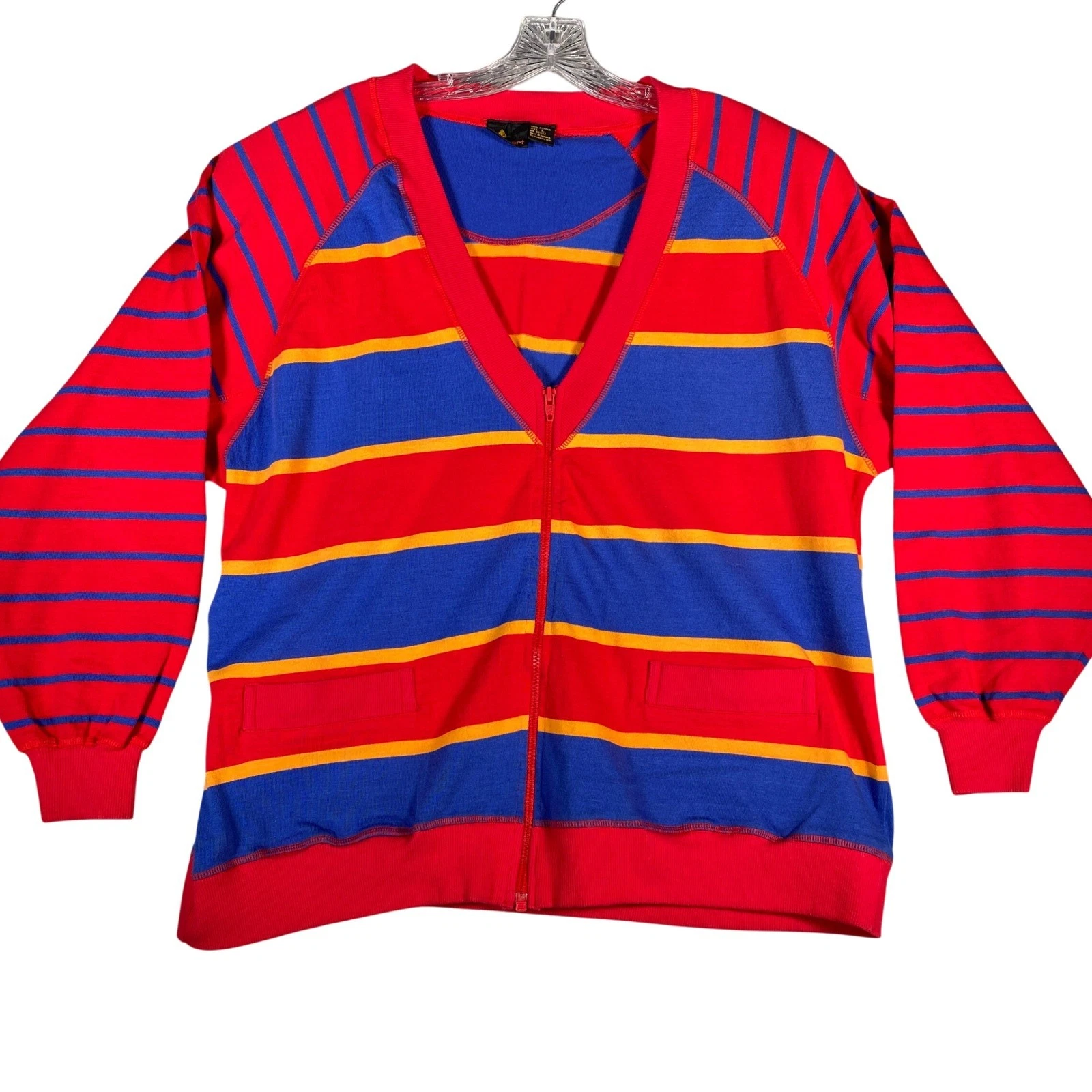 Liasport Full Zip Stripe Sweatshirt Red Blue Yellow Mens Size L