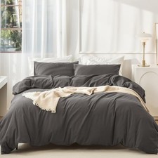 100 Washed Cotton Duvet Cover Queen 90"x90" Solid Dark Grey no Comforter