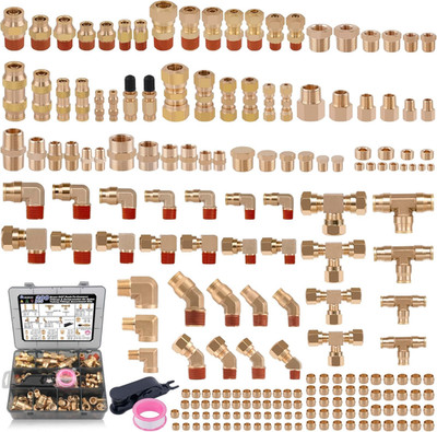 Brass DOT Air Brake Line & Nylon Tube Fittings Assortment Kit, 200 Pcs