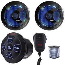 Pyle PLMRBT18MIC Marine Bluetooth Receiver, 2x 6.5'' 150W Max RGB LED Speakers