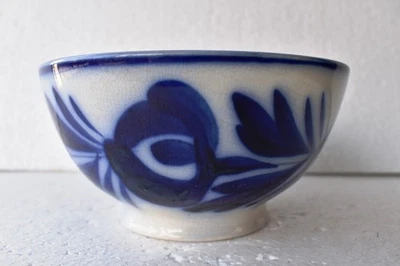 Antik Mouzin Lecat Nimy Belgium Fayence Blau Blumenmuster Cafe Au Lait Bowl RAR - Bild 1 von 4