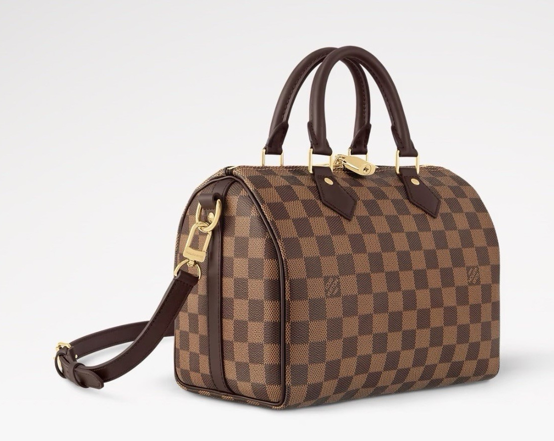 Louis Vuitton Speedy 25 Damier Ebene Satchel Detachable Strap Lock Key