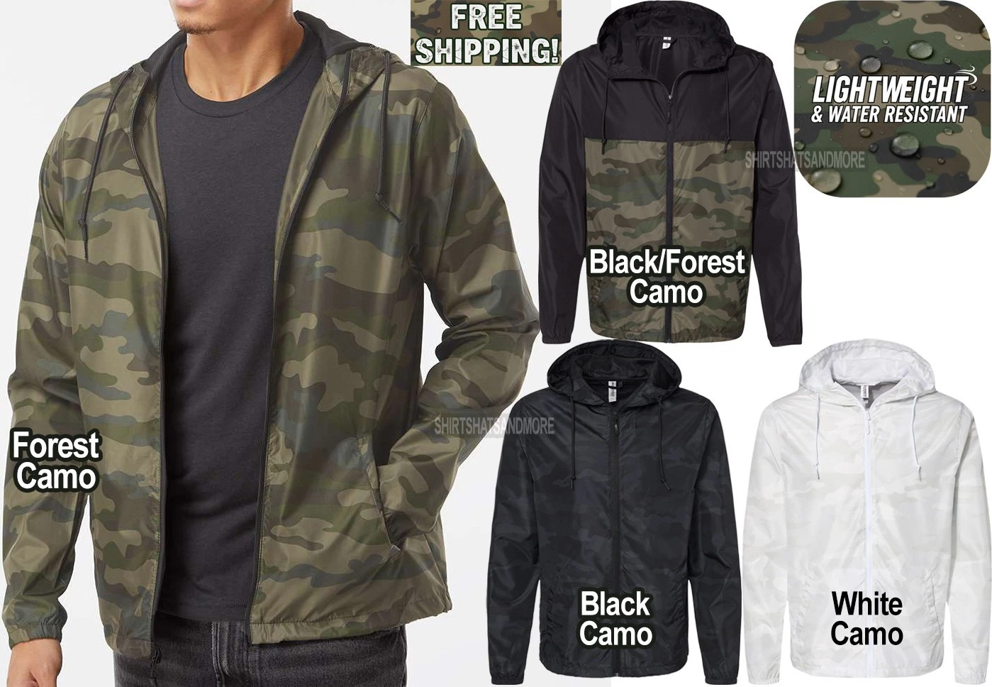 Mens Camo Lightweight Water Resistant Rain Windbreaker Full Zip Jacket S-3XL NEW
Opens in a new wind