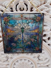 Art Nouveau Style Dragonfly Suncatcher Stained Glass Effect 15cm x 15cm