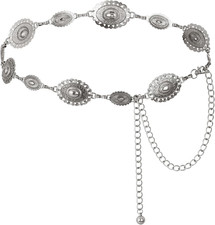 Western Oval Concho Chain Belt for Women Metal Waist Chain Belt for Dresses Jean