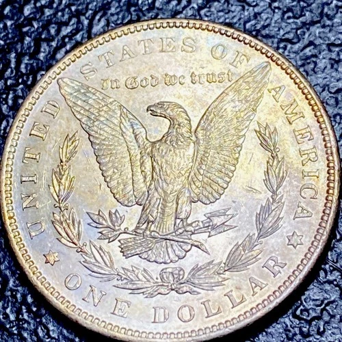 108 💎 1897 $1 Morgan Silver Dollar NT Extremely Nice GOLDEN/PURPLE TONING